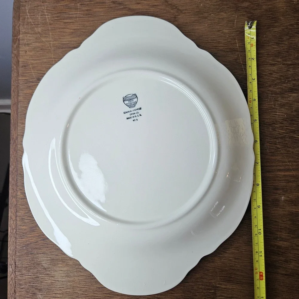 Edwin M Knowles China Floral Serving Platter Tab Handles Scalloped Gold Trim 12